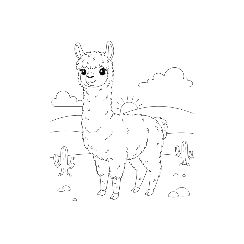 Alpaca Looking at the Horizon Coloring Page