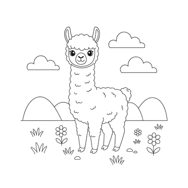 Cute Alpaca in a Meadow Coloring Page