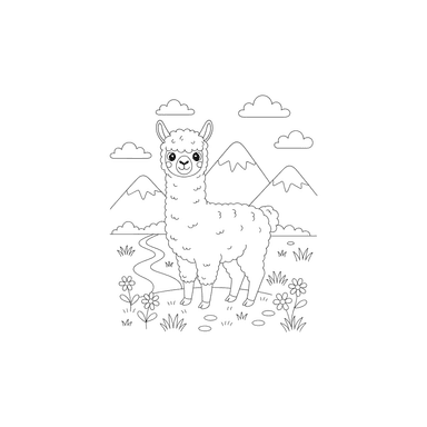 Alpaca on Mountain Pasture Coloring Page