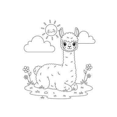 Alpaca Resting on Grass Coloring Page