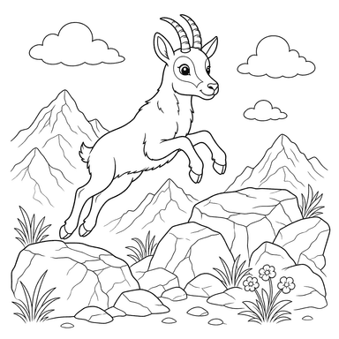 Alpine Chamois Jumping on Rocks Coloring Page