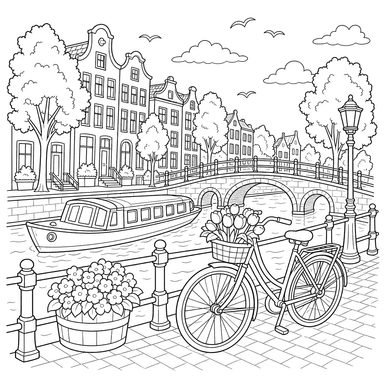 Amsterdam Canals Coloring Page