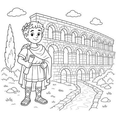 Ancient Roman near an aqueduct — coloring page
