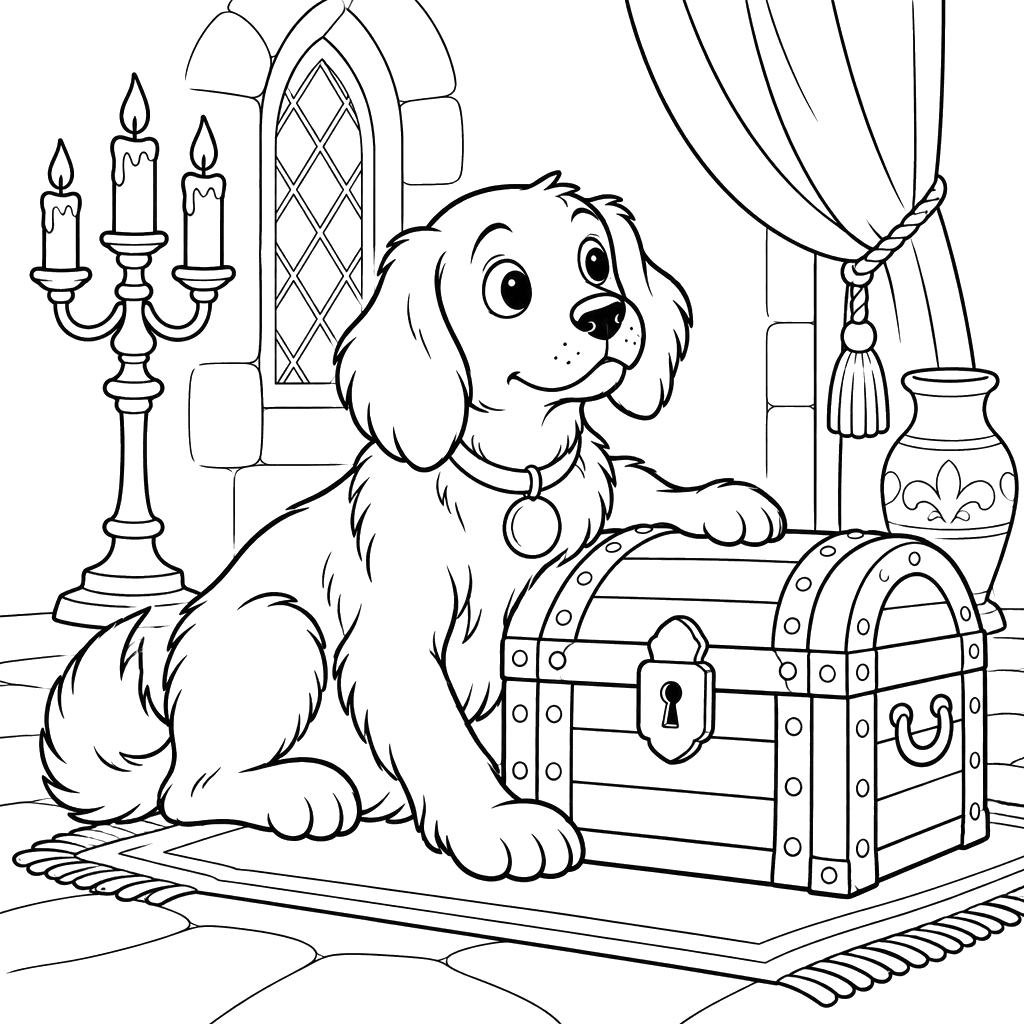 Andersen Dog Guarding a Chest Coloring Page