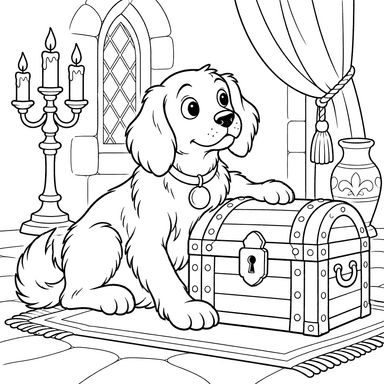 Andersen Dog Guarding a Chest Coloring Page