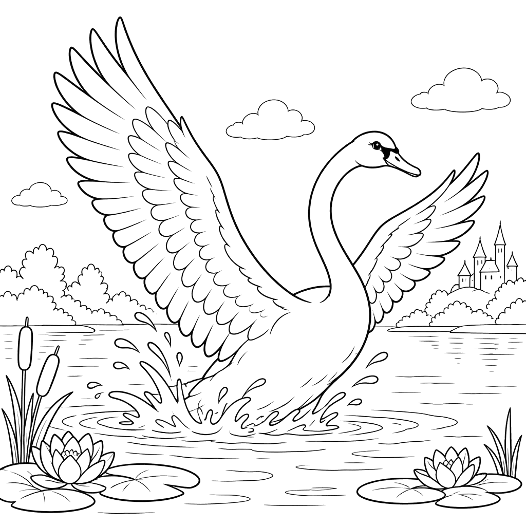 Andersen Swan Taking Flight Coloring Page