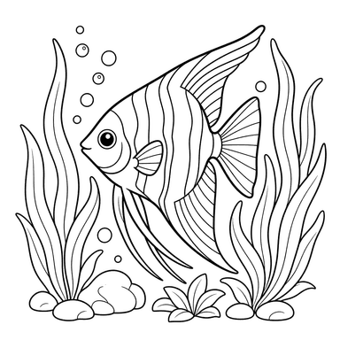 Angelfish Among Long Leaves Coloring Page
