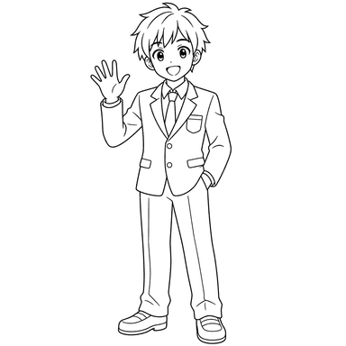 Anime boy in school uniform coloring page