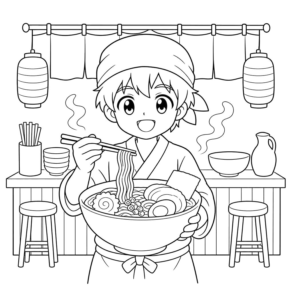 Anime Chef in Ramen Shop Coloring Page