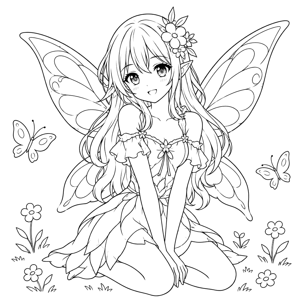 Anime Fairy Girl with Butterflies