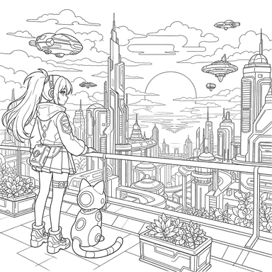 Anime Futuristic City Sunset