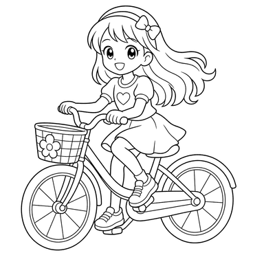 Anime girl on a bicycle coloring page