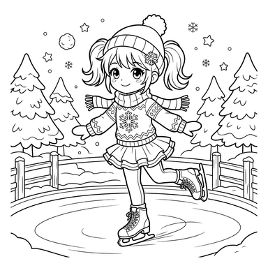 Anime Girl Ice Skating Coloring Page