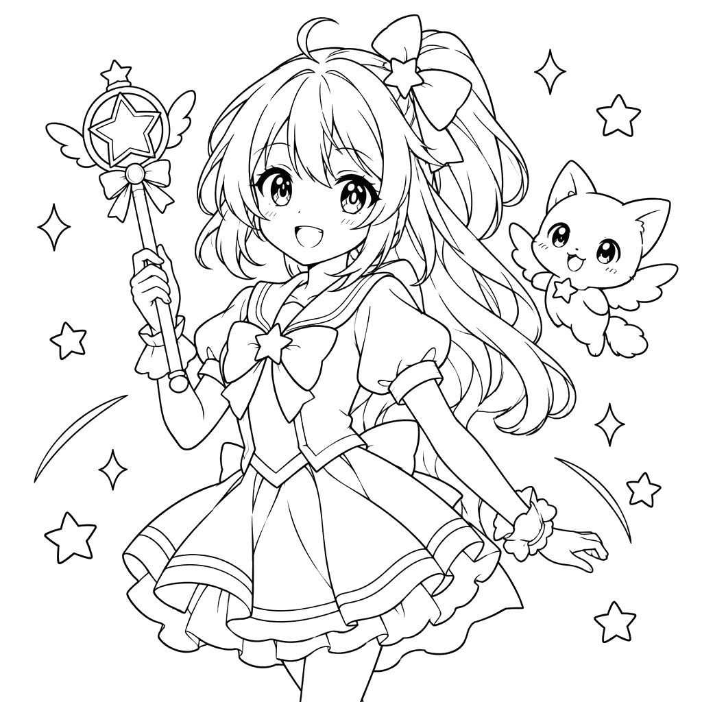 Anime Girl with a Magic Wand