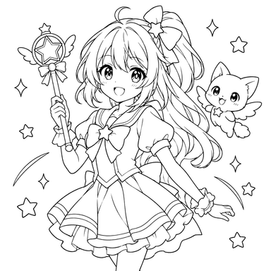 Anime Girl with a Magic Wand