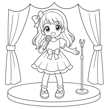 Anime girl with microphone coloring page