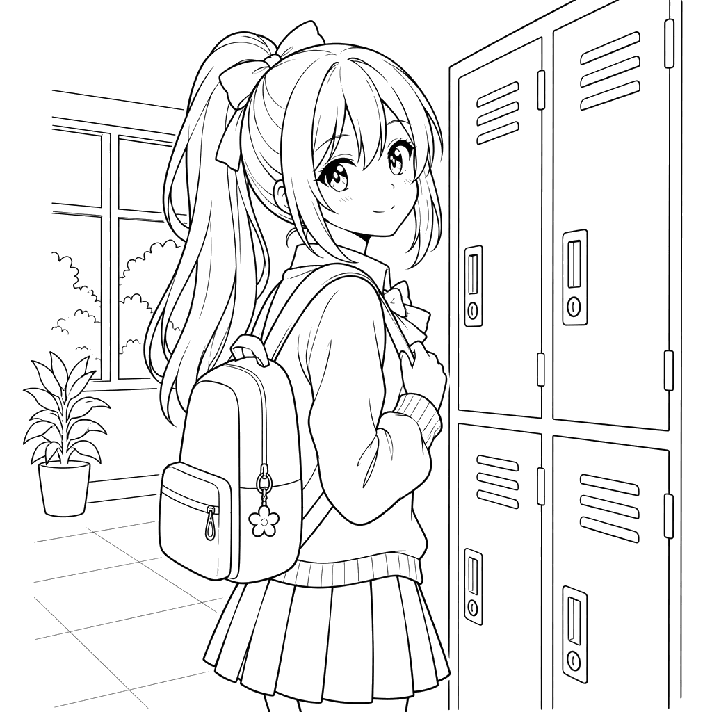Girl With Backpack by Lockers