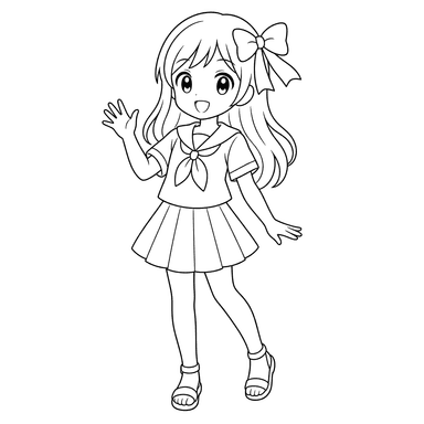 Anime girl in summer outfit — coloring page
