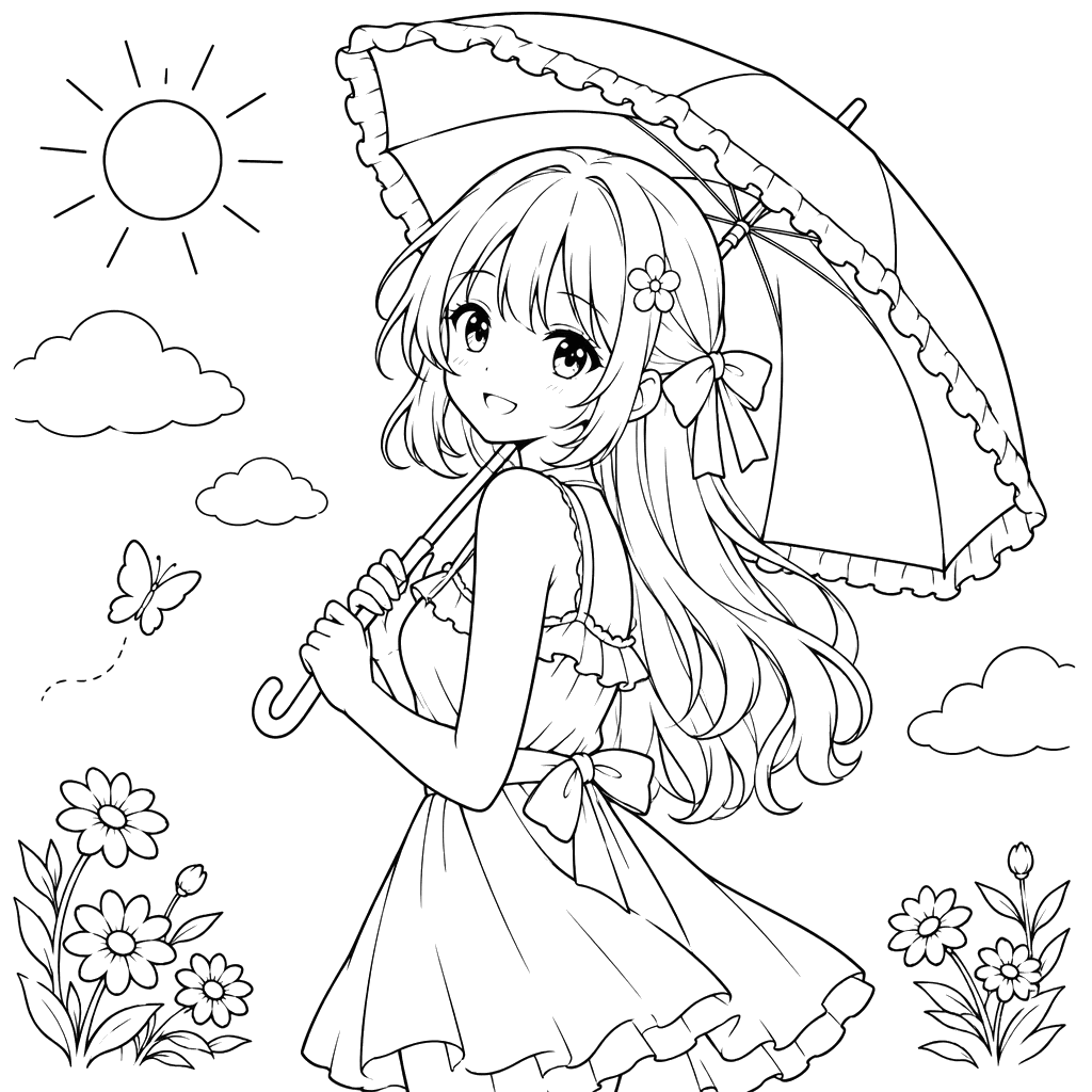 Anime Girl with a Sun Umbrella