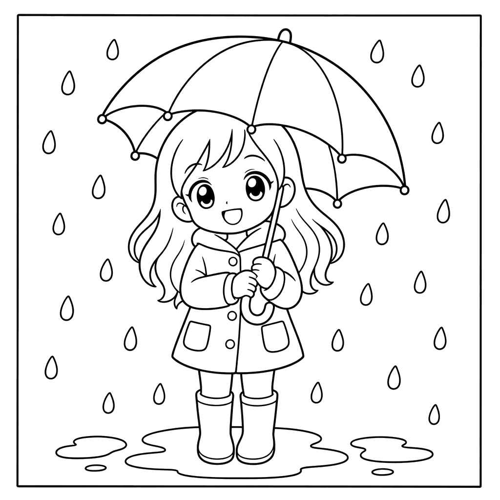 Anime girl with umbrella coloring page