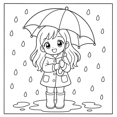 Anime girl with umbrella coloring page