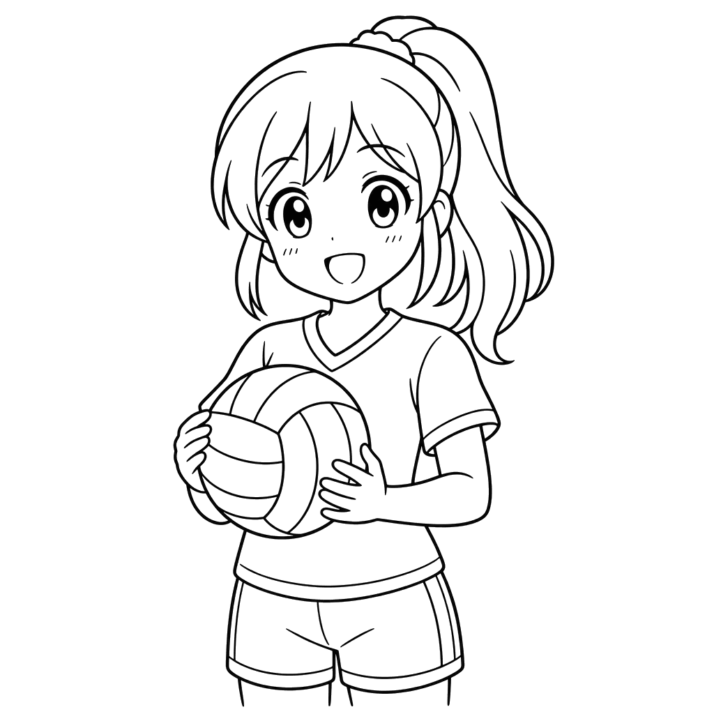Anime Girl with Volleyball Coloring Page