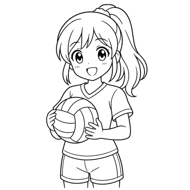Anime Girl with Volleyball Coloring Page