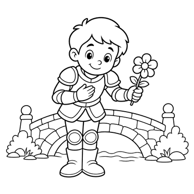 Anime knight at stone bridge coloring page