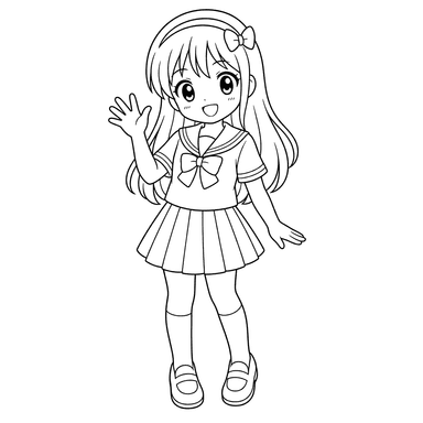 Anime schoolgirl coloring page