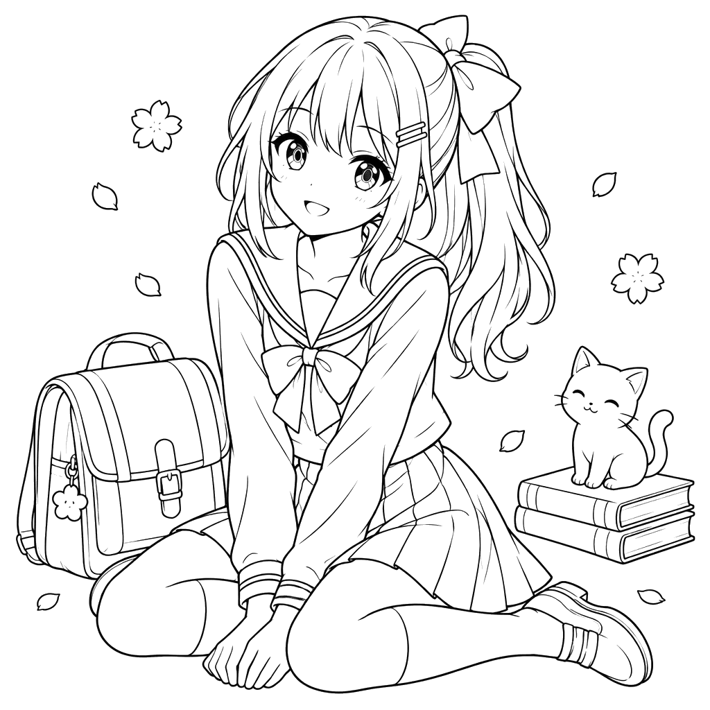 Anime Schoolgirl Coloring Page
