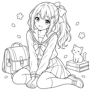 Anime Schoolgirl Coloring Page