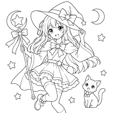 Anime Wizard Girl Coloring Page