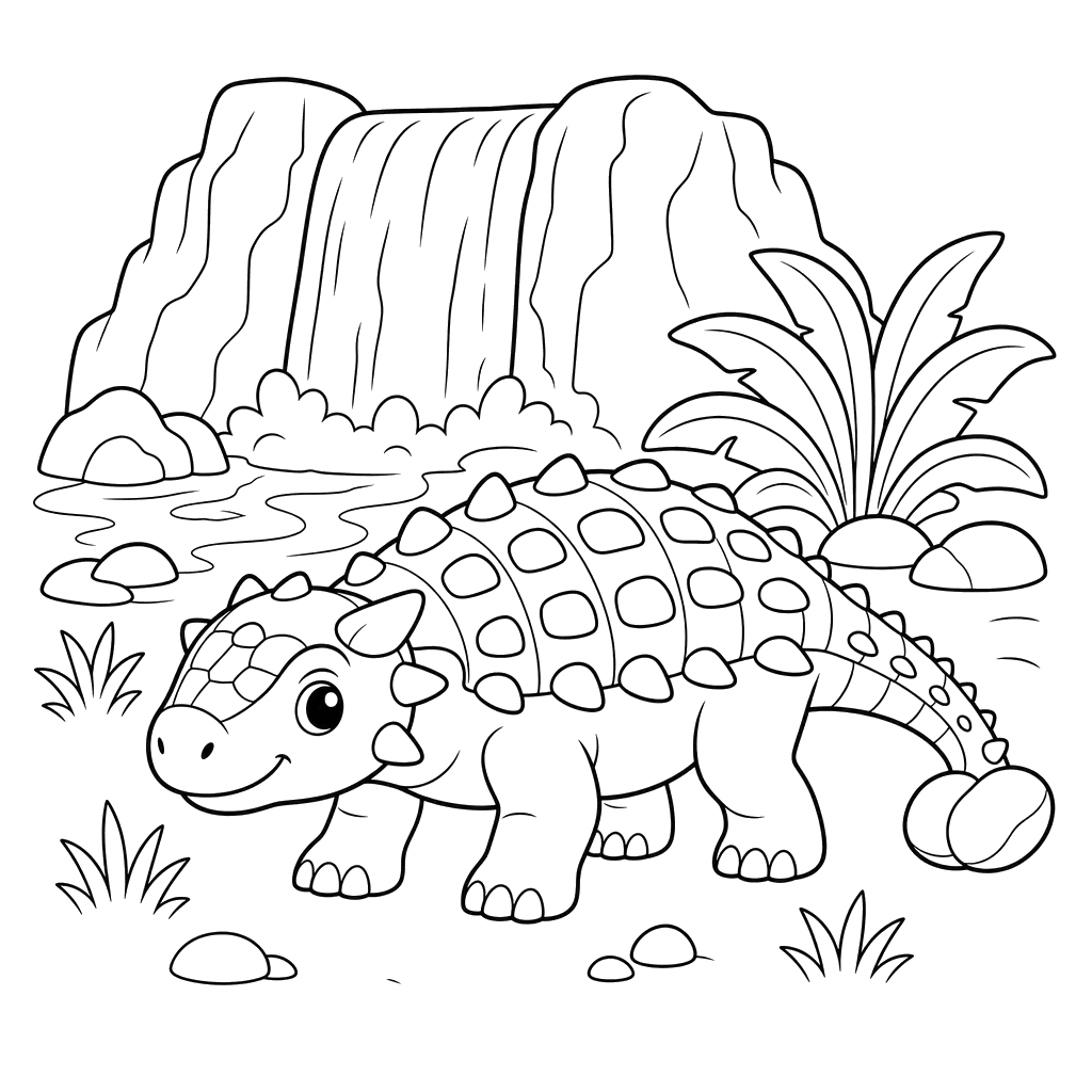 Ankylosaurus by a Waterfall