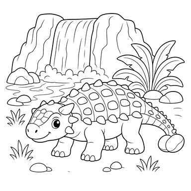 Ankylosaurus by a Waterfall