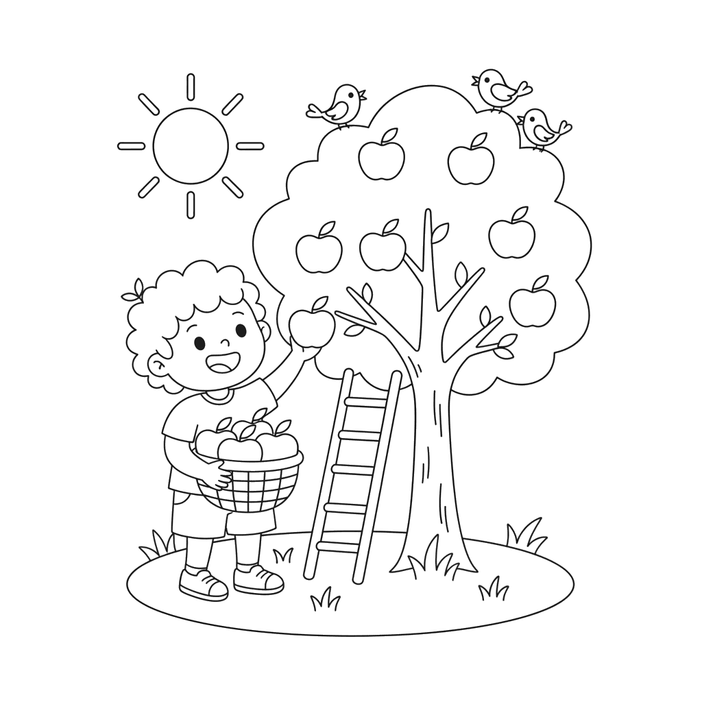 Apple Harvest Coloring Page for Kids