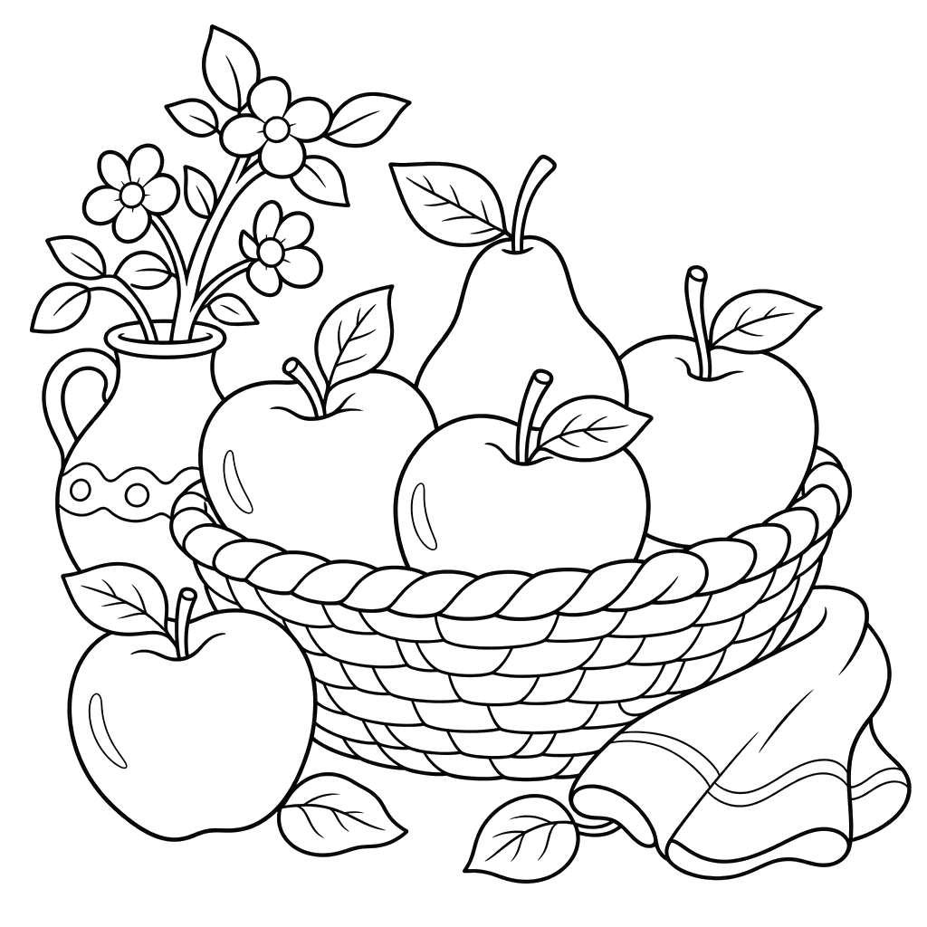 Apples and Pear Still Life Coloring Page