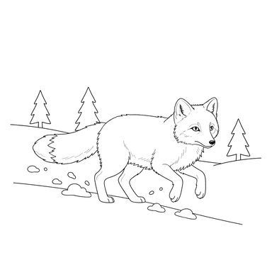 Arctic Fox Running in Snow Coloring Page