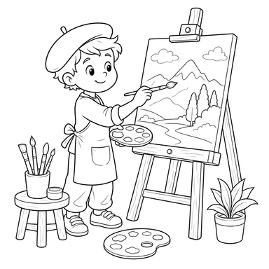 Artist Painting at Easel Coloring Page