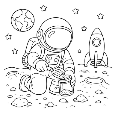 Astronaut Collecting Moon Samples Coloring Page
