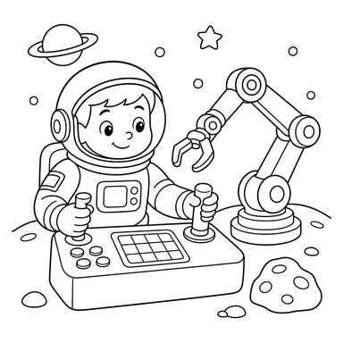 Astronaut with Robotic Arm coloring page