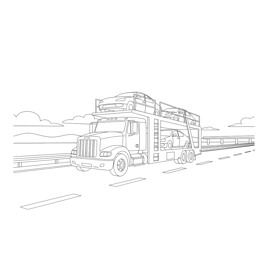 Autocarrier Truck on Highway Coloring Page