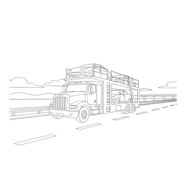 Autocarrier Truck on Highway Coloring Page