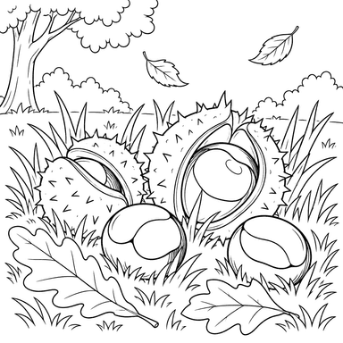 Autumn Chestnuts in the Grass