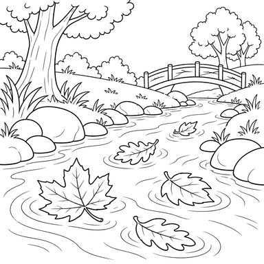 Autumn Leaves in a Stream