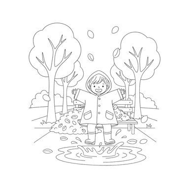Autumn Puddle Jump Coloring Page