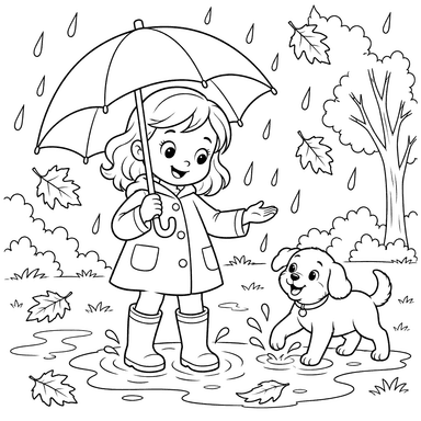 Autumn Rain in a Puddle