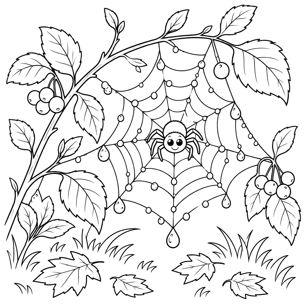 Autumn Spiderweb with Dew Drops