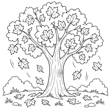 Autumn Tree with Falling Leaves