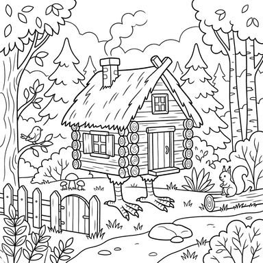 Baba Yaga's Hut in the Forest Coloring Page