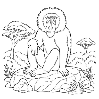Baboon on a Rock Coloring Page